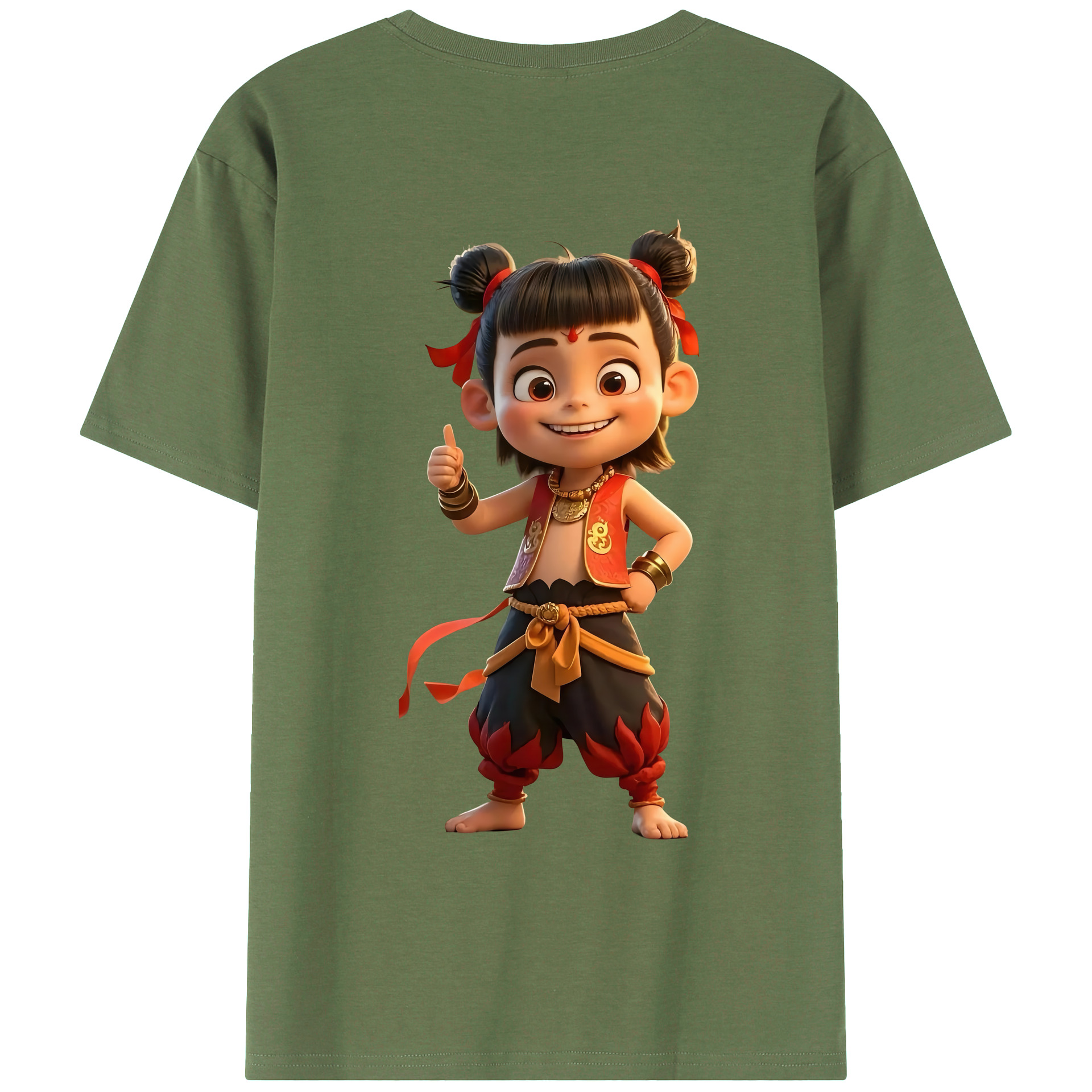 （画像用） Ne Zha 2 ナタ 魔童の大暴れ 綿100％ メンズ半袖Tシャツ（バックプリント） 通気性